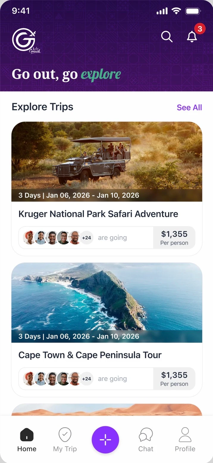 Let's Gravel app: Home with Explore Trips