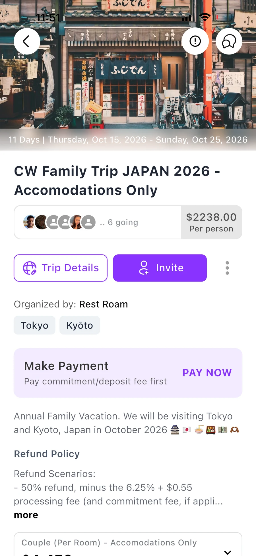 Let's Gravel app: trip page with Make Payment