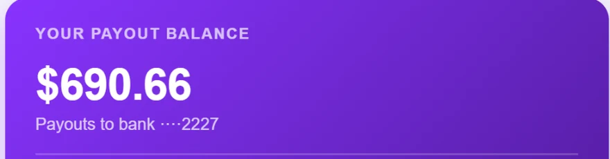 Organizer payout balance in the Let's Gravel portal — $690.66 to bank ····2227